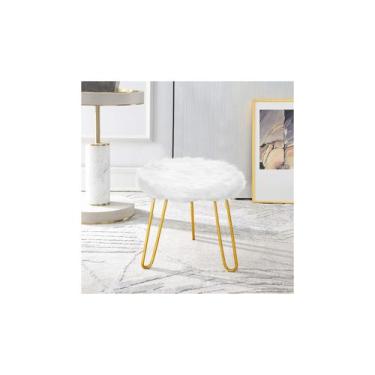 Imagem de Pufe luxuoso de couro redondo branco, material sintético - Lightbek Of