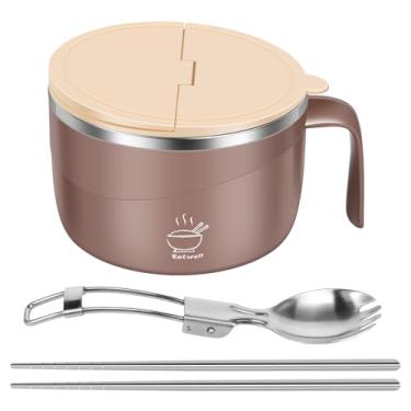 Imagem de Tigela de ramen de microondas, tigela de ramen de aço inoxidável, tigela de macarrão ramen 1,134 g, tigelas de macarrão portátil, tigela de fogão de ramen com tampa, colher de pauzinhos para