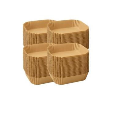 Imagem de Kit 100 Formas Papel P/ Airfryer Forro Antiaderente Quadrada 16X16X4,5
