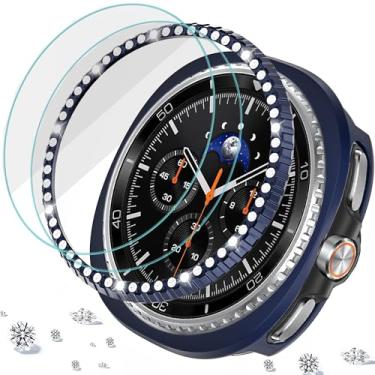 Imagem de DEALELE [Pacote com 2 + 2 capas protetoras de vidro temperado compatível com Samsung Galaxy Watch 8 Classic 46 mm, anel de bisel brilhante + capa protetora fosca + protetor de tela de vidro temperado