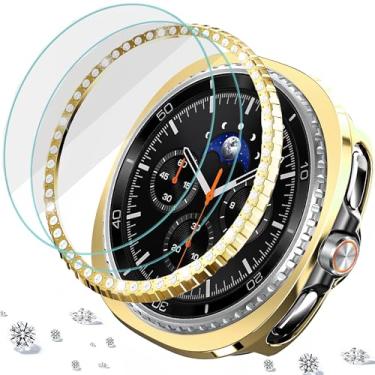 Imagem de DEALELE [Pacote com 2 + 2 capas protetoras de vidro temperado compatível com Samsung Galaxy Watch 8 Classic 46 mm, anel de bisel brilhante + capa protetora + protetor de tela de vidro temperado 9H