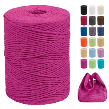 Imagem de CAMAL Fio de ráfia de 2 mm x 328 jardas para crochê, fita de papel de ráfia trançada de 2 camadas para embrulho de presente, cordão de ráfia suave para crochê rosa, chapéus, bolsas, artesanato de mão