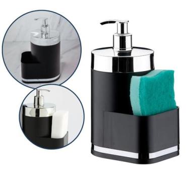 Imagem de Dispenser Porta Detergente Suporte Esponja Pia Cozinha Preto Cromado -