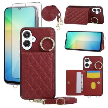 Imagem de Asuwish Capa para celular Samsung Galaxy A06 5G capa carteira e protetor de tela de vidro temperado alça de ombro transversal alça de ombro anel fivela suporte suporte cartão celular para Ao6 A 06 4G