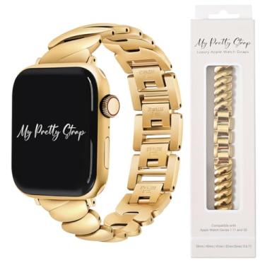 Imagem de My Pretty Strap - Pulseira feminina compatível com Apple Watch de aço inoxidável - séries 1-10, SE e Ultra (38 mm/40 mm/41 mm/42 mm/44 mm/45 mm/49 mm) - ouro, prata - ondulado