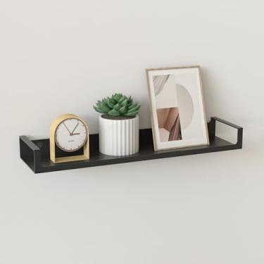 Imagem de ANYHI Prateleira flutuante de metal, prateleira de parede preta de 38 cm, prateleira de banheiro com trilhos laterais para banheiro, sala de estar, quarto, cozinha