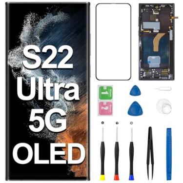 Imagem de Substituição de tela OLED para Samsung Galaxy S22 Ultra 5G com botão lateral de moldura, tela LCD 3D Touch SM-S908U, kit de ferramentas de reparo de montagem completa (suporte a impressão digital)