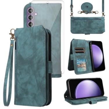 Imagem de Asuwish Capa de celular para Samsung Galaxy S23 FE 5G carteira celular com protetor de tela de vidro temperado alça transversal alça flip zíper suporte para cartão de crédito slot dinheiro S 23 EF