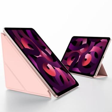 Imagem de Capa para iPad Air de 10,9 polegadas (2022/2020, 5ª/4ª geração), fina e leve, suporte de 5 vias, suporte completo para Pencil 2, capa magnética rebote, rosa