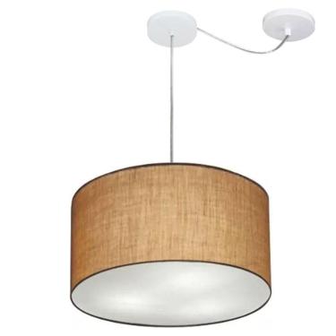Imagem de Lustre Pendente Cilíndrico Com Desvio De Centro Md-4163 Cúpula Em Tecido 40x25cm Palha - Bivolt