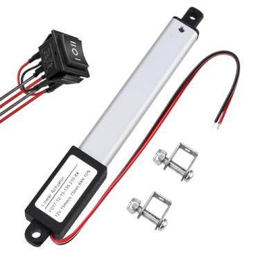 Imagem de NORJIN Mini atuador linear elétrico de curso de 12V 7,6 cm, 64N/6,4 kg, velocidade 15 mm/s, atuadores de movimento linear com suportes de montagem e interruptor, para sofá, TV, mesa, armários, abridor
