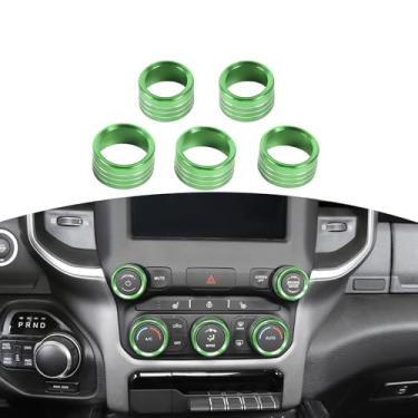 Imagem de JOSHELA Anel de acabamento de capa de botão de rádio de controle CA para Dodge RAM 2018 - presente verde acessórios interiores 5 peças