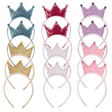 Imagem de Pacote com 12 faixas de cabeça de princesa, tiara de princesa com glitter multicolorido, coroa de cabelo antiderrapante para festas de aniversário, Colorido., tamanho �nico