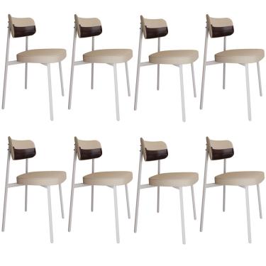 Imagem de Kit 08 Cadeiras Estofada Para Sala de Jantar Astrid Branco C01 Linho Areia Courino Café - Lyam Decor