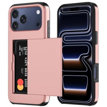 Imagem de Qinmay Capa carteira compatível com iPhone 17 Pro, suporte de cartão embutido, camada dupla protetora resistente à prova de choque com compartimento para cartão oculto, capa fina para celular para