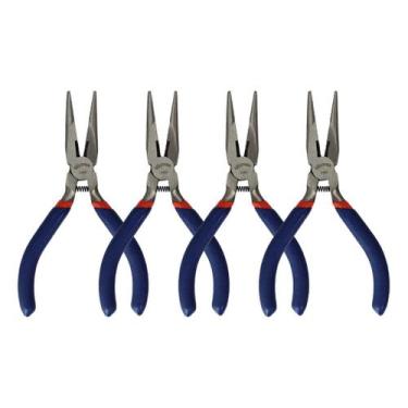 Imagem de Kit De Alicates Bico Reto Meia Cana Azul Para Artesanatos Com 4 Peças 