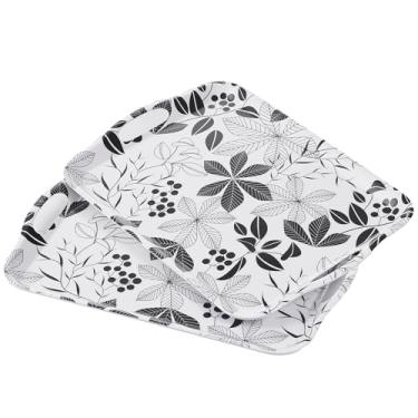 Imagem de Blue Boat Conjunto de 2 bandejas retangulares de melamina de 42 x 29 cm, leve, fácil de limpar, empilhável, com alça, frutas, lanches e sobremesas, bandejas de TV