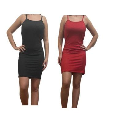 Imagem de KIT C/2 Vestidos Alcinha Canelado - Emporio J, Preto, Vermelho, Unico