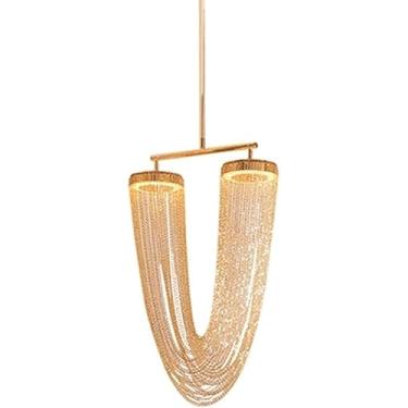 Imagem de Luminária pendente de corrente de borla pós-moderna, iluminação suspensa dourada - Lustre de alumínio + ferro, luminária pendente de LED, lâmpadas de lustre