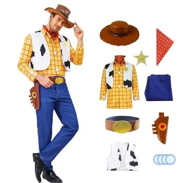 Imagem de Gvnphal Fantasia de cowboy para adultos Woody para homens fantasia de xerife ocidental Halloween cosplay fantasia de rodeio, Amadeirado, P