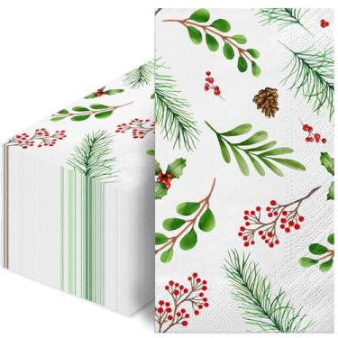 Imagem de 100 toalhas de mão de papel descartáveis de Natal, toalhas de visco de azevinho de 3 camadas para banheiro e festa de férias - guardanapos absorventes para decoração de cozinha de jantar de Natal