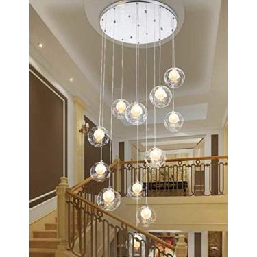 Imagem de Luminária pendente criativa para sala de estar, lustre moderno e minimalista de LED para restaurante com 12 luzes, escada duplex, lustre nórdico de bola de vidro transparente, 50x250 cm