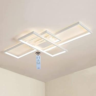 Imagem de 80CM 55W LED Luzes de teto para quarto Decoração moderna para sala de estar Luminária de teto Design quadrado criativo Lustre Luminária regulável Controle remoto Luminárias de teto, Branco-1