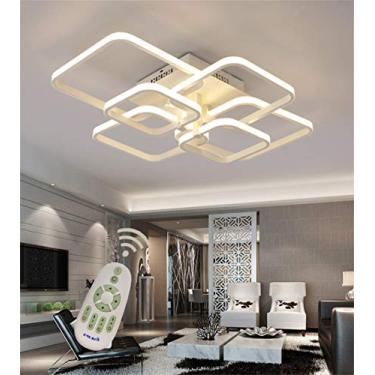 Imagem de Luminária de teto moderna para sala de estar, regulável com controle remoto, luminária pendente LED quadrada com 6 anéis, lustre de acrílico para cozinha, corredor, sala de jantar, quarto, i