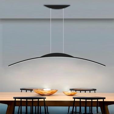 Imagem de Luminária pendente moderna de LED em arco, regulável, linear, para mesa de jantar, com controle remoto, altura ajustável, luminária de suspensão, lustre para sala de estar e cozinha (preto,