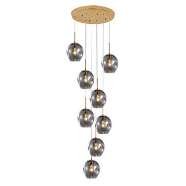 Imagem de Lustre de escada, bolas de vidro multi durante a luz moderna bola de bolha pendurada luminária de teto lustres para sala de estar varanda corredor, lustre longo giratório E27 - galvanoplasti