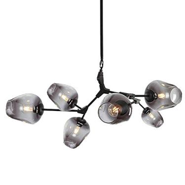Imagem de Lustres, Lustre Industrial Moderno, Lustre Moderno 3S Dourado Teto Century Luminária Pendente Ajustável para Cozinha Sala de Estar Quarto/Gradiente Fumaça Cinza/6S