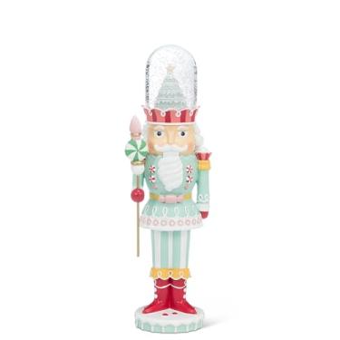 Imagem de Abbott Collection Estatueta decorativa do Soldado Doce com Bolo, Globo de Neve - Resina/Vidro, Vermelho/Turquesa (33 cm A)
