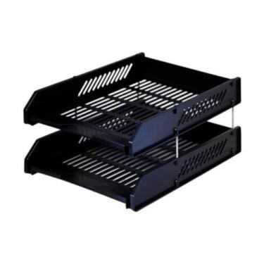 Imagem de Porta Correspondência 2 Andares Yes Preto Arquivos Papéis Documentos Desmontável Cadernos Empilhável