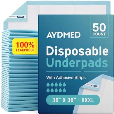 Imagem de 50 x Aydmed Premium Disposable Incontinence Bed Pads | Large Waterproof & Ultra-Absorbent Protective Sheets for Mattress, Sofa & Chair for Babies, Children, Adults, & Elderly (36" x 36")