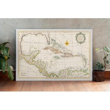 Imagem de Mapa histórico - Mapa do Golfo do México, Ilhas e Países adjacentes, 1795, Thomas Kitchin - Arte de parede vintage 61 cm x 40 cm