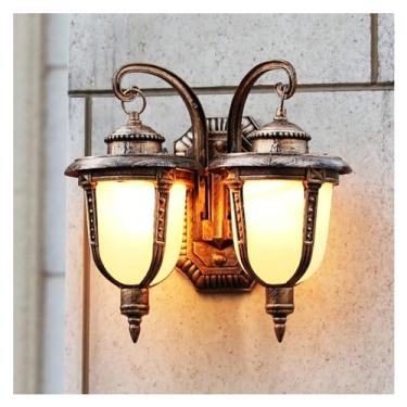 Imagem de Luminária de parede externa europeia de cabeça dupla, à prova d'água, lâmpada de mesa, decoração de jardim, vila, retrô, varanda, luzes de varanda, luminária pendente de teto LED, A
