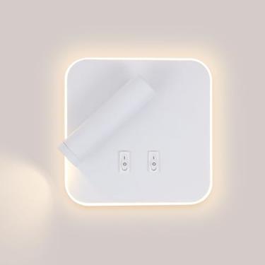 Imagem de Luminária de parede LED quadrada para leitura com interruptor, luminária de cabeceira, arandela ajustável, 13 W, holofotes de parede para sala de estar, quarto, lâmpadas de cabeceira (branco