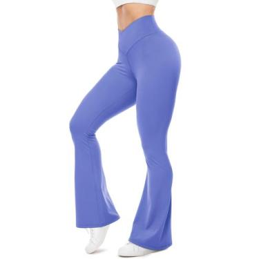 Imagem de Leggings UEU Flare V Crossover de cintura alta para ioga azul roxo