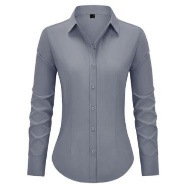 Imagem de Camisas com botões, vestido ajustado com capota, gola, cinza, L, femin