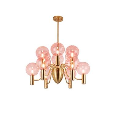 Imagem de YQSLQZZ Lustre Sputnik de meados do século, luzes de teto semi-embutidas de altura ajustável com globo de vidro rosa luminária pós-moderna, para sala de estar quarto