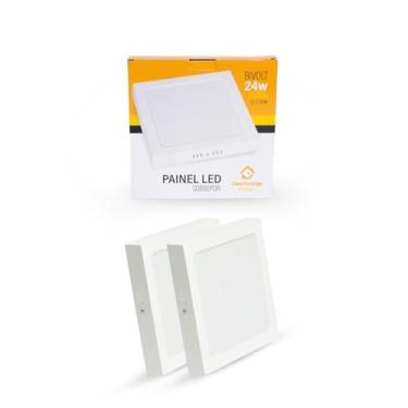 Imagem de Kit 2 Luminárias Led Plafon Quadrado 24w Branco 6500k