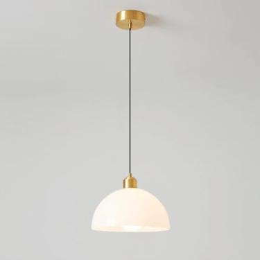 Imagem de YQSLQZZ Luminária pendente de vidro abobadado branco, luzes de teto suspensas para sala de jantar cozinha ilha, mesa de jantar acima da pia, luminária pendente E27*1 luzes