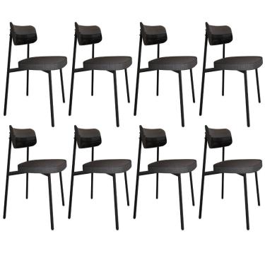 Imagem de Kit 08 Cadeiras Estofada Para Sala de Jantar Astrid Preto C01 Linho Preto Courino Preto - Lyam Decor