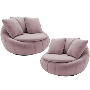 Imagem de Kit 02 Poltronas Para Sala De Estar Decorativa Giratória Kira M03 Veludo Rosê - Lyam Decor