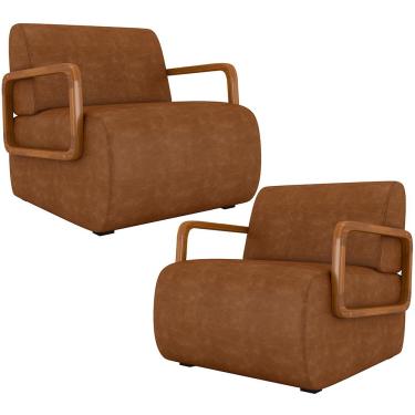 Imagem de Kit 02 Poltronas Decorativa Orgânica Bruxelas K01 Couríssimo Caramelo - Lyam Decor