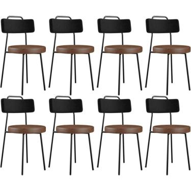 Imagem de Kit 08 Cadeiras Decorativas Estofada Para Sala Jantar Barcelona L02 Couríssimo Preto Marrom - Lyam