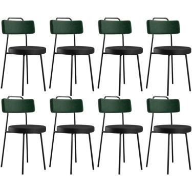 Imagem de Kit 08 Cadeiras Estofada Para Sala Jantar Barcelona L02 Facto Verde Musgo Couríssimo Preto - Lyam