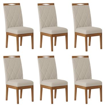 Imagem de Cadeira Sala de Jantar Base de Madeira Kit 6 Iris Veludo Bege N01- D'Rossi