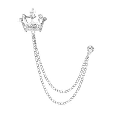 Imagem de Broche de coroa masculino broche de lapela de strass para homens com borla de metal corrente de colarinho alfinetes de terno broche coroa broche de lapela para homens terno de formatura chapéu