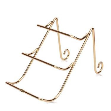 Imagem de zxb-shop Prateleira de vinho de bancada pequena prateleira de vinho dourada com três camadas de metal, suporte de exibição de vinho simples para decoração de sala de estar, prateleira de vinho para